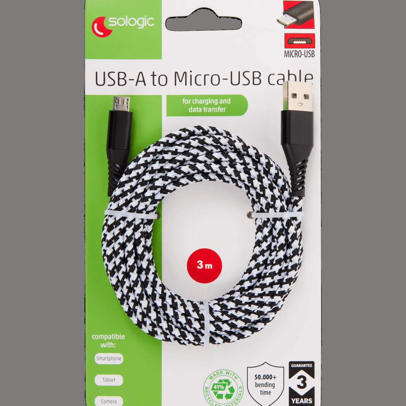 Action Câble de charge et de transfert de données Sologic Micro-USB* Câbles Et Répartiteur