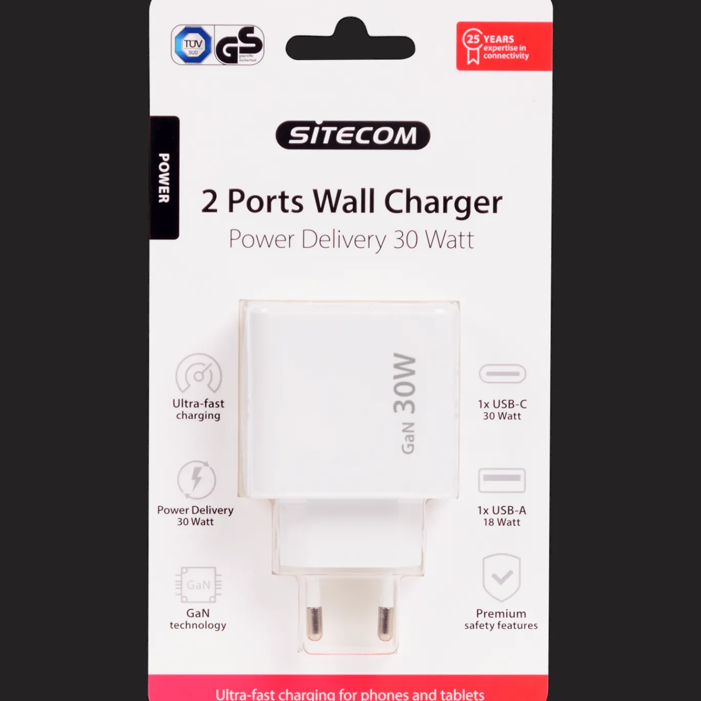 Sitecom Chargeur secteur rapide à 2 ports* Rallonges