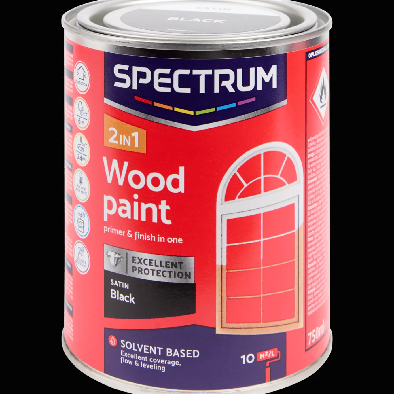 Spectrum Peinture laque satinée pour bois 2-en-1 Noir* Peinture